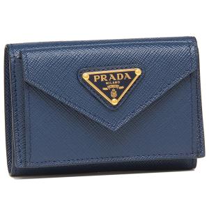 【P10% 5/15限り】プラダ 三つ折り財布 サフィアーノトライアングルロゴ ミニ財布 ブルー レディース PRADA 1MH021 QHH F0016