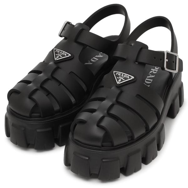 プラダ サンダル モノリス ラバー トライアングルロゴ ブラック レディース PRADA 1X853...