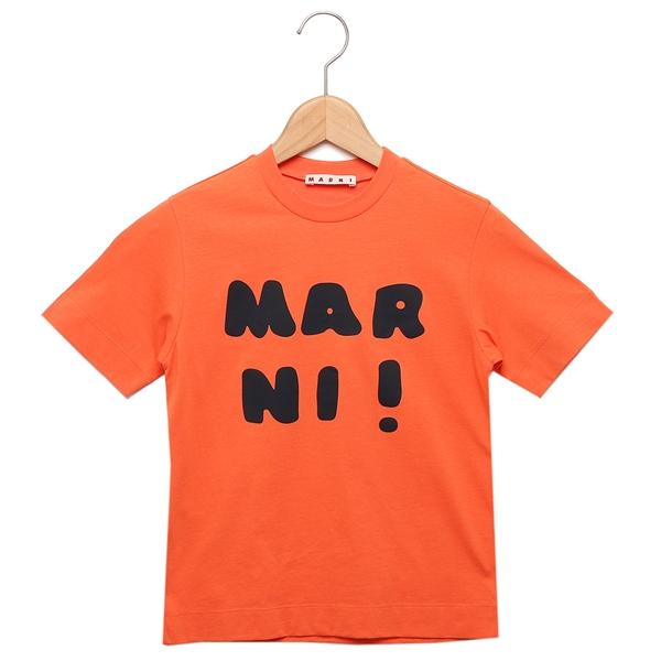 マルニ Tシャツ・カットソー ロゴプリントクルーネックTシャツ キッズ ロゴ オレンジ キッズ MA...