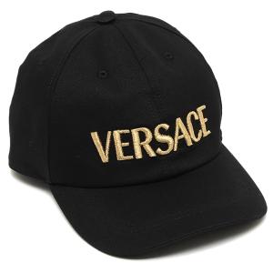 ヴェルサーチ 帽子 ベースボールキャップ ロゴ 刺繍 ブラック ゴールド メンズ レディース VERSACE 10015901A08103 2B150｜axes