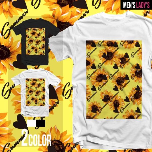 Tシャツ メンズ 半袖 おしゃれ レディース ブラック ホワイト Sunflower ひまわり イエ...