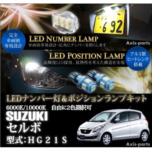 スズキ　セルボ（HＧ21S）専用ＬＥＤナンバー灯ユニット＆ポジションランプキット 2個1セット2色選...