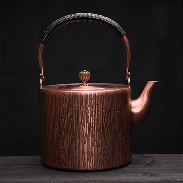 品質保証◆大容量ハンドメイド　手作り　赤銅　銅製品　ヴィンテージ　木目　茶器　ポット　湯沸かし