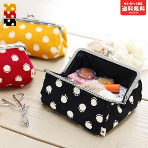 がま口 ポーチ  5寸コスメポーチ がまドット柄　大判