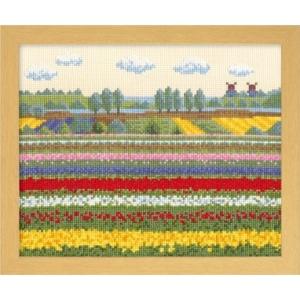 オリムパス　クロスステッチ　ししゅうキット　ヨーロッパの花風景　チューリップ畑（オランダ）　7361