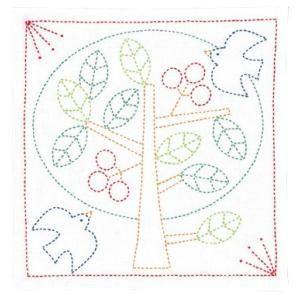 オリムパス  北欧モチーフの刺し子花ふきんキット（白）　ツリー　SK-328
