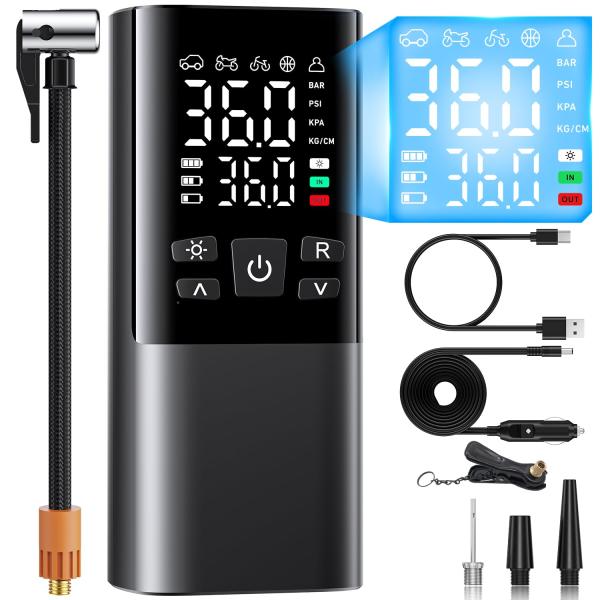 自転車 空気入れ 電動空気入れ バイク 車 仏/英/米式バルブ対応 最大圧力150PSI 高速充填 ...