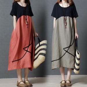 ワンピース レディース 麻ワンピース ロング丈 リネンワンピース 綿麻混 体型カバー カジュアル 30代 40代 50代  マキシ丈 リネン