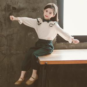 子供服 セットアップ キッズ 女の子 長袖 春秋 上下セット 韓国子供服 トップス ブラウス 丸首 無地 長ズボン インナー 可愛い おしゃれ 通学着 お出かけ 新品