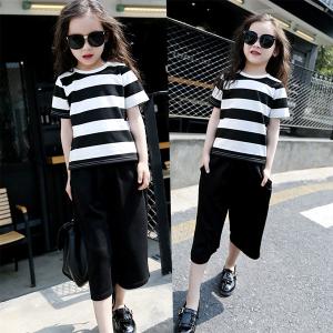 子供服 セットアップ キッズ 女の子 半袖 春夏 2点セット 上下セット Tシャツ ストライプ 七分丈パンツ 薄手 おしゃれ カジュアル 涼しい 可愛い 新品 150 160