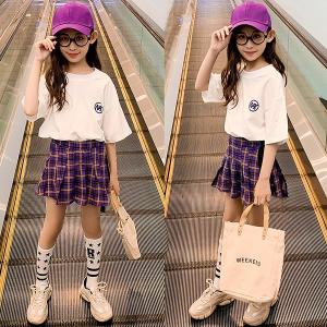 子供服 セットアップ キッズ 女の子 夏 2点セット 上下セット Tシャツ 半袖 ミニスカート チェック柄 ジュニア おしゃれ 可愛い カジュアル 小学生 新品 150cm