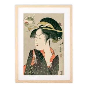 版画 絵画 名画 日本画 ＜五人美人愛嬌競＞八ツ山平野屋  喜多川歌麿 インテリア 壁掛け 額入り アート モダン アートフレーム おしゃれ｜ayuwara