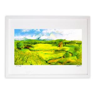 日本画 和風フレーム 赤い鳥と山水 5Lサイズ 絵画 壁掛け 壁飾り