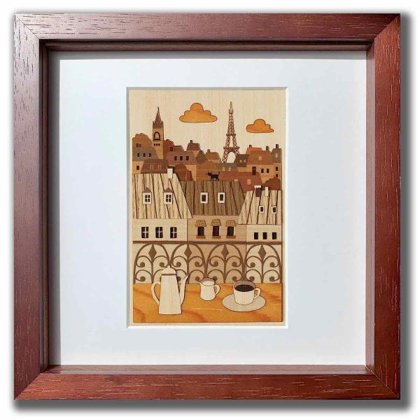 本格木工細工 木はり絵手作りキット パリ ゆうパケット 額付き  ブラウンフレーム 壁掛け 立てかけ...