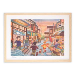 日本画 和風フレーム 赤い鳥と山水 5Lサイズ 絵画 壁掛け 壁飾り