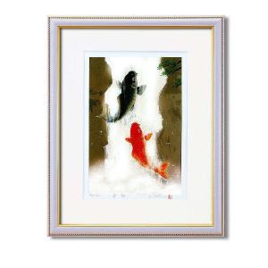 中谷文魚 「 金運登り鯉 」 日本画 色紙絵 ( 額縁付き ) 絵画 中谷文魚 「 金運登り鯉 」 日本画 色紙絵 ( 額縁付き ) 絵画