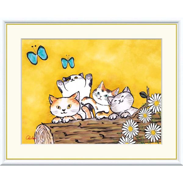 10年保証 絵画 版画 幸福のねこ 千春 手彩仕上 高精細巧芸画 F4