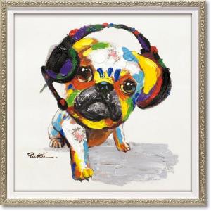 絵画 オイル ペイント アート「B dog（Sサイズ）」 油絵 インテリア 壁掛け 額付き 絵 飾る かわいい カラフル おしゃれ ギフト リビング 店舗 プレゼント｜ayuwara