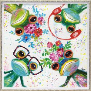 手描き油絵 オイル ペイント アート「カラフル オウル（Mサイズ