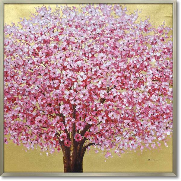 絵画 オイル ペイント アート「ゴールデン サクラ」 桜 油絵 インテリア 壁掛け 額入り 風景画 ...