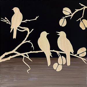 壁掛け 絵画 桜皮細工（かばざいく）4枚セット 樺細工 壁飾り