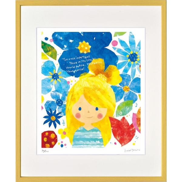 絵画 はり たつお ピースフラワー(四ツ)〜空色ぼうしのお話し〜 額入り アート 壁掛け かわいい ...