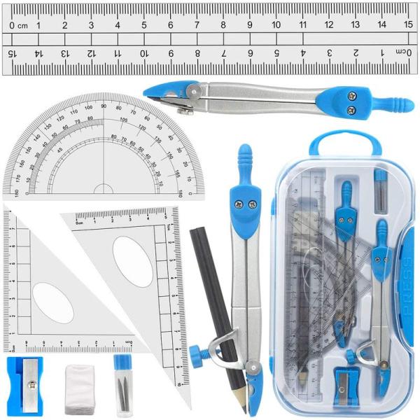 Tulokaスクールコンパス 算数こんぱす12点セット15cm直定規 2pcs三角定規 半円分度器 ...