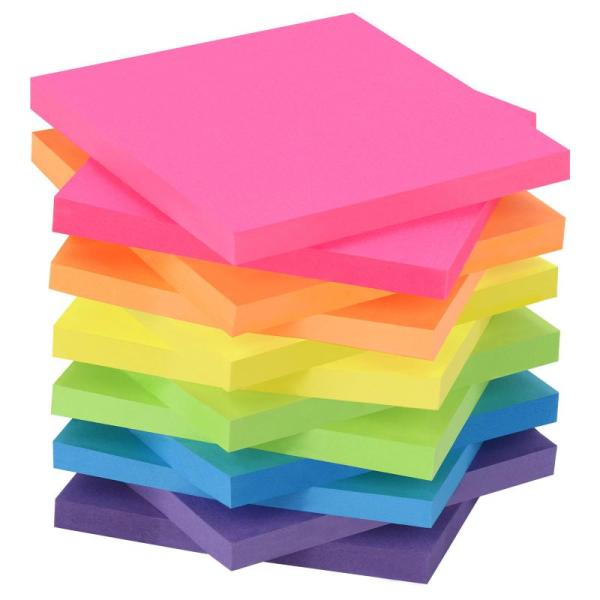 ZCZN 付箋 メモ帳 強粘着 正方形 6色 ネオンマルチカラー 76x76ｍｍ 60枚x12パッド
