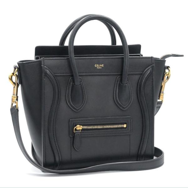 セリーヌ ラゲージナノ 168243HSC.38NO スムースカーフスキン ブラック ハンドバッグ ...