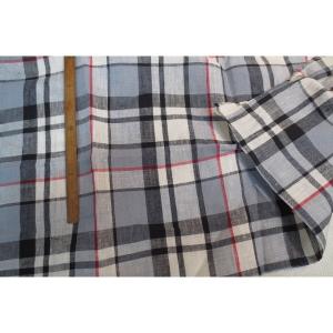 リネン 大きなチェック ブルー×オフホワイト×黒...の商品画像