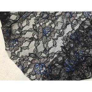 レース　ナイロンラッセル生地　レーヨンコード　ラメ入り　黒　花柄　衣装　部分使い　インテリア　幅150cm　10cm単位販売
