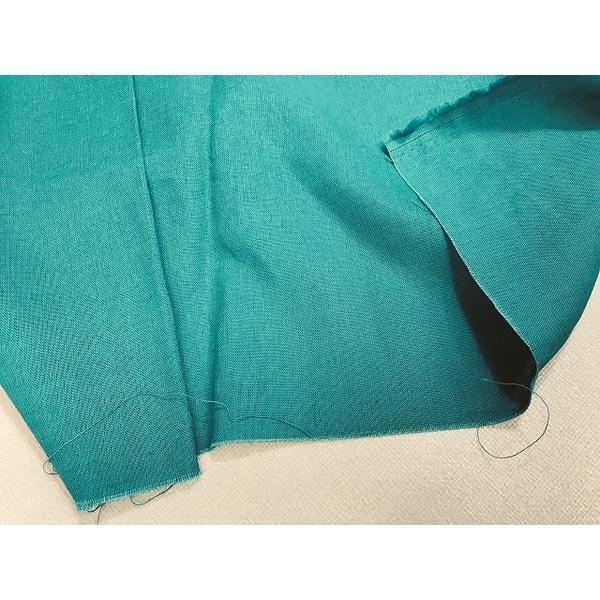 リネン55％　コットン45％　ターコイズグリーン　パンツ等　幅140cm　10cm単位販売