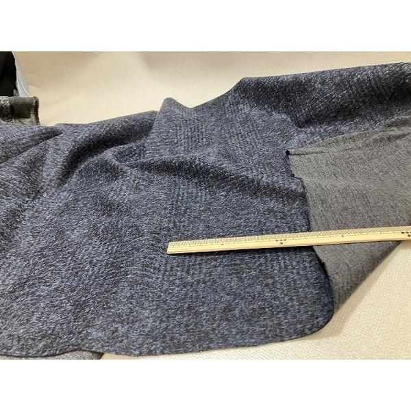 幅広スライバーボンディングニット　グレンチェック　ウール混　表面紺　裏面チャコール　はおり物　コート...