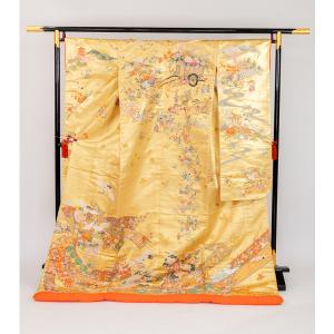 色打掛 正絹 鶴 刺繍 赤 緑 打掛 花嫁衣裳 婚礼 リサイクル 中古