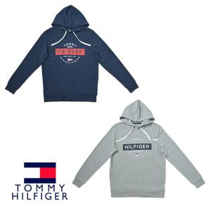 決算セール SALE TOMMY HILFIGER トミーヒルフィガー メンズ ネイビー グレー パーカー トレーナー スウェット ロゴ プリント プルオーバー｜azdeux