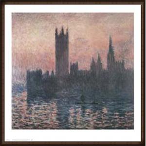 ポスター アート ロンドンの国会議事堂、日没 1903（クロード モネ） 額装品 ウッドハイグレード...