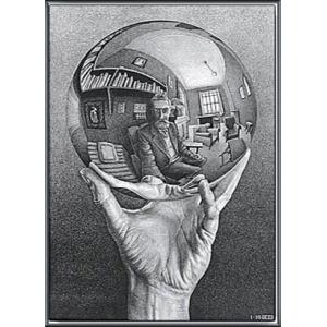 写像球体を持つ手（MC エッシャー） 額装品 ウッドベーシックフレーム