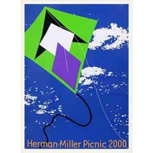 ポスター アート Kite サマーピクニック　2000年 Kathy Stanton（ハーマンミラー） 額装品 ウッドベーシックフレーム｜aziz