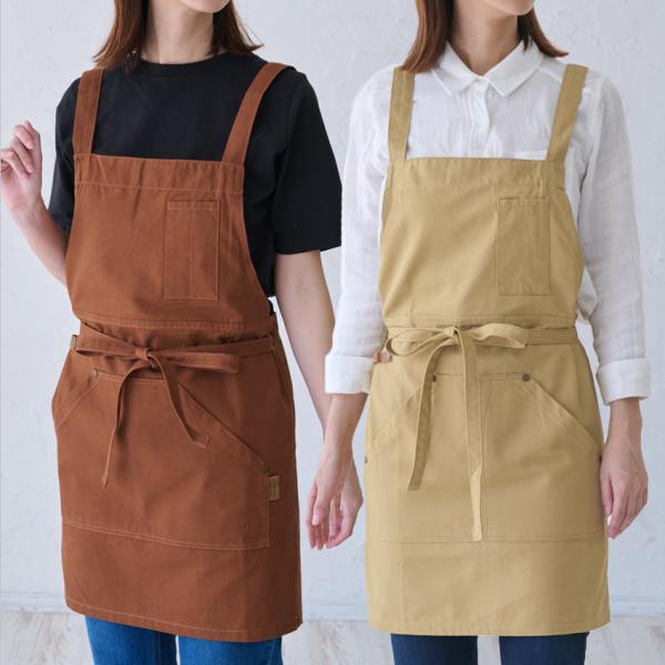 キャンバスワークエプロン お尻が隠れる エプロン クロスエプロン タオル掛けループ付き ショート丈 ...