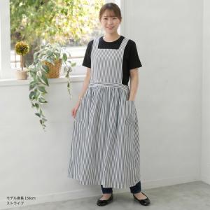 肩ひもリボン着丈調節ワンピースエプロン エプロ...の詳細画像4