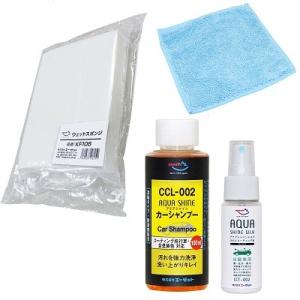 (送料無料)AZ 自動車用 ワックスコーティング剤 50ml (アクアシャインシルク)+アクアシャイン カーシャンプー 濃縮タイプ 100ml+ウェットスポンジ