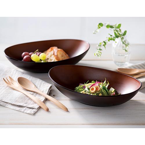 楕円盛り鉢ペアセット（漆色・ナチュラル）　82-842-80