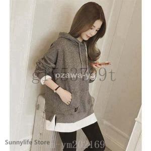 パーカーレディース長袖裏起毛秋冬重ね着風プルオーバートップスレディースジップパーカーロング体型カバーAlohaMahalo