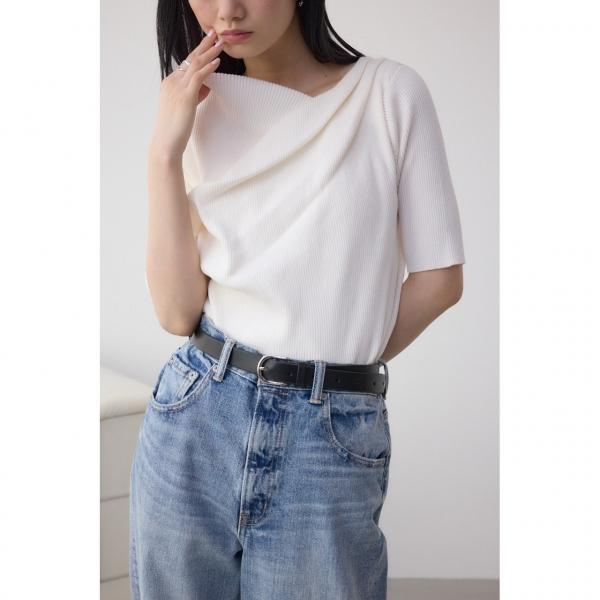 ドレープデザイン5分袖リブニット/レディース/トップス ニット  5分・7分袖【SALE】