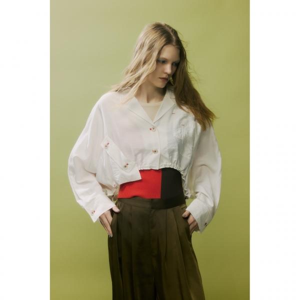 【PLUS】ショートギャザーシアーシャツ/レディース/トップス シャツ　ブラウス  長袖 ブランド ...