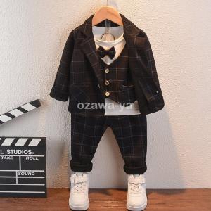 子供スーツ ベビースーツ 子供スーツ 三点セット パンツスーツ チェック柄　幼児スーツ 男の子 春秋 入学式 卒園式 入学祝 可愛い