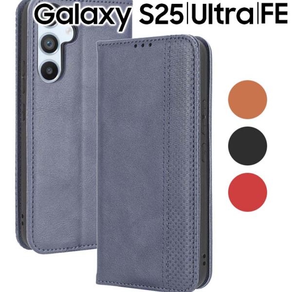 Galaxy S25 ケース 手帳 S25Ultra S25FE チェック柄 合革 レトロ 手帳 ケ...