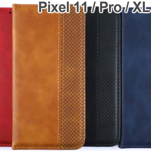 Google Pixel 11 / 11 Pro ケース 手帳 ProXL チェック柄 合革 レトロ...