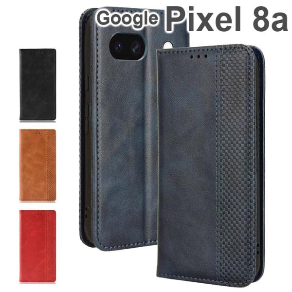 Google Pixel 8a ケース 手帳 チェック柄 合革 レトロ 手帳 ケース ピクセル8a ...