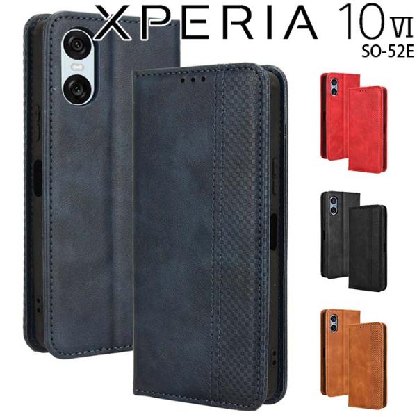 Xperia 10 VI ケース 手帳 チェック柄 合革 レトロ 手帳 ケース エクスペリア10 マ...